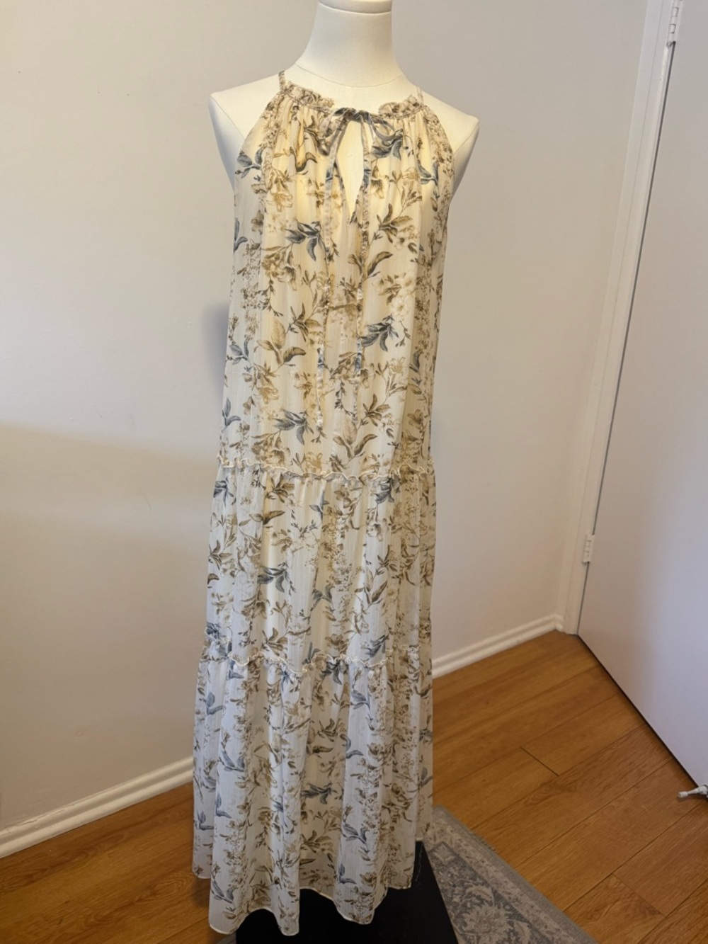 DREW Cream Floral Halter Maxi Dress